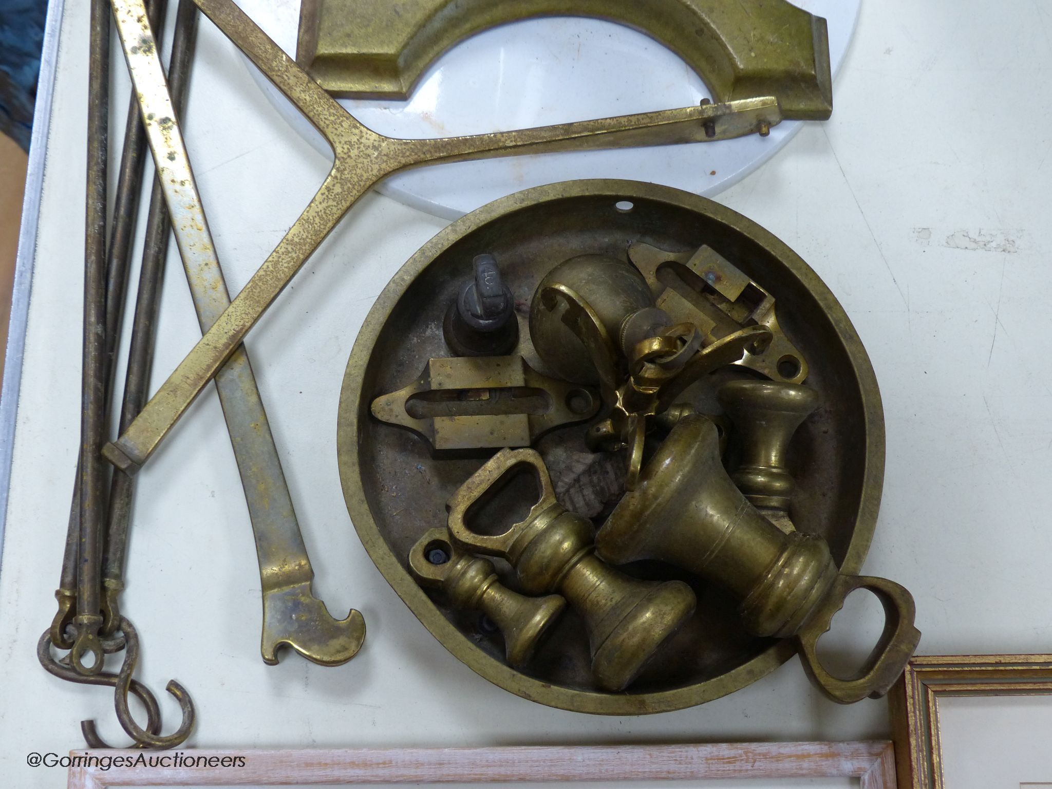 A set of Victorian iron beam scales and weights